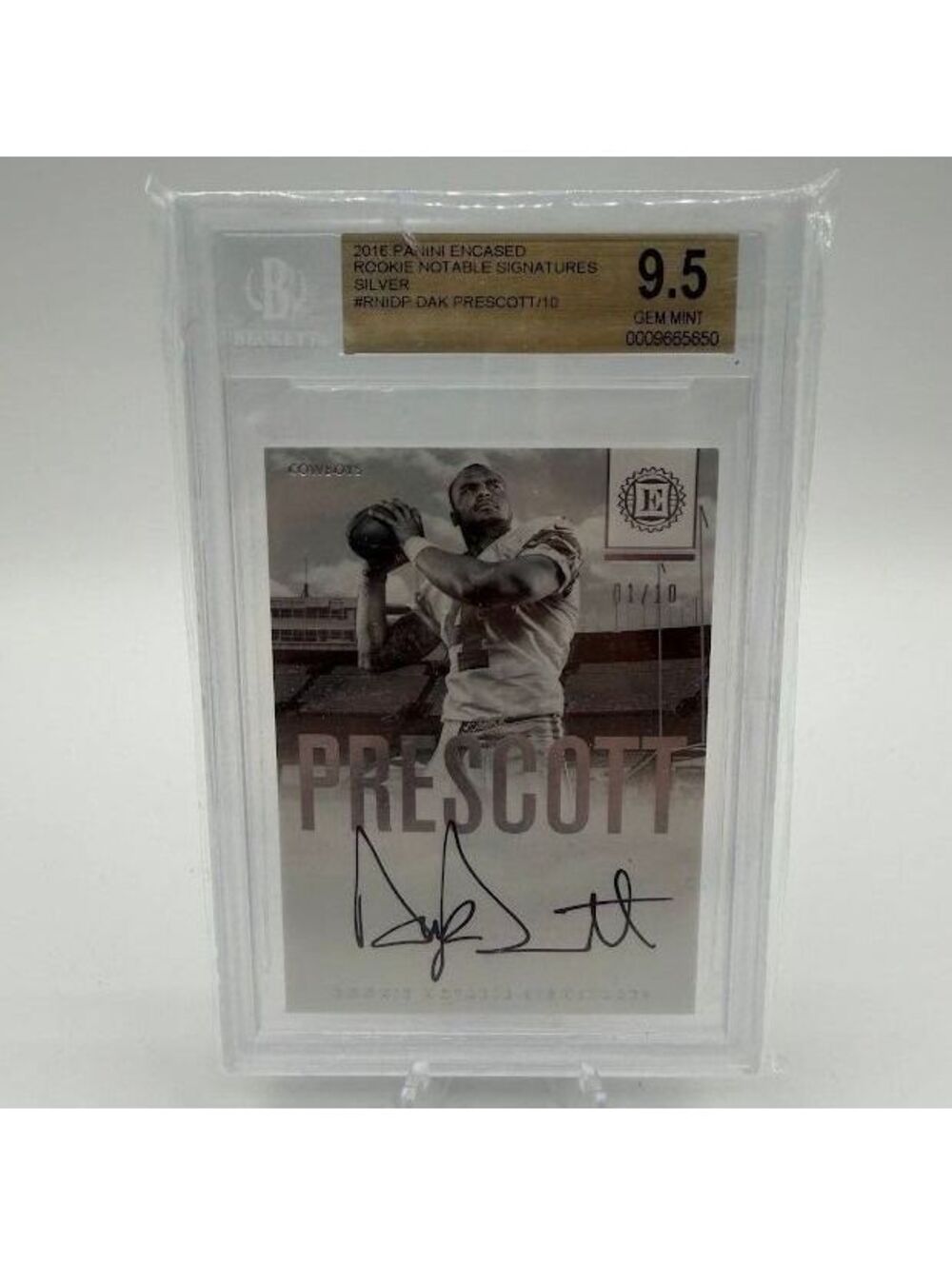 Dak Prescott Rookie Auto #1/10 Silver Encased Notable Signature BGS 9.5 10 2016